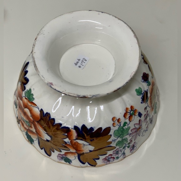 19th Century Antique Gaudy Welsh Embossed Design Scalloped Pedestal Footed Bowl - Picture 9 of 16